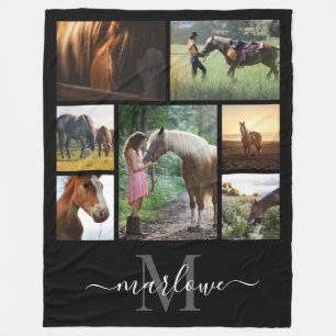 Monogram Photo Collage Black White Name Fleece Blanket