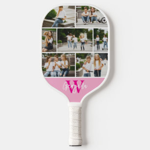 Monogram Photo Collage Custom Color Pickleball Paddle