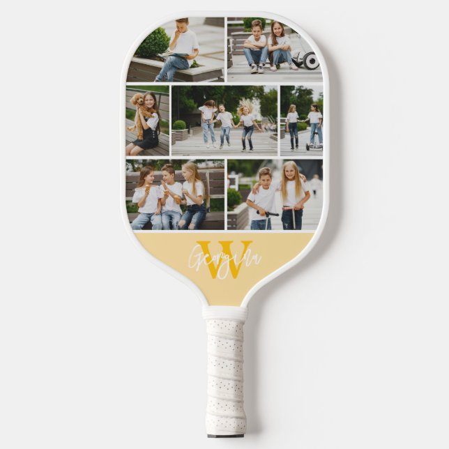 Monogram Photo Collage Custom Colour Pickleball Paddle (Front)