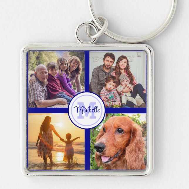 Monogram photo collage family black keychain (Front)