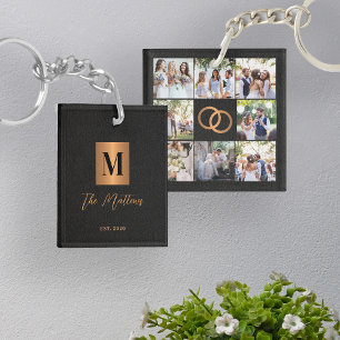Monogram photo collage family key ring