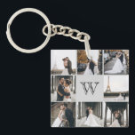 Monogram Photo Collage Grey Key Ring<br><div class="desc">Get this monogrammed keychain with 8 of your favourite photos on it. It has a place for you to add your initial. This is great for wedding photos,  baby photos,  and family photos.</div>
