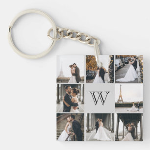 Monogram Photo Collage Grey Key Ring