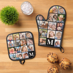 Monogram Photo Collage Mitt 13 Potholder 15 Oven Mitt & Pot Holder Set