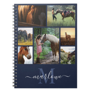 Monogram Photo Collage Navy Blue Custom Name Noteb Notebook