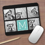 Monogram Photo Collage - Up to 5 photos Black Mouse Mat<br><div class="desc">You can use square or selfie photos for this design. Use five square photos to create a unique and personal gift. Or you can keep the hipster puppy and make a trendy keepsake. If you need to adjust the pictures,  click on the customise tool to make changes.</div>