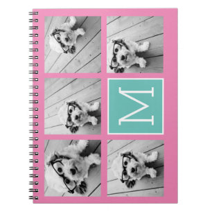 Monogram Photo Collage - Up to 5 photos Pink Notebook