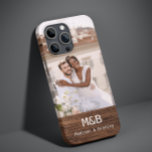 Monogram Photo Couple Wood Personalised Name Case-Mate iPhone 14 Plus Case<br><div class="desc">Monogram Photo Couple Wood Personalised Name Smartphone iPhone Cases features your favourite photo with your personalised names and monogram on a wooden accent. Perfect as a gift for husband or boyfriend for birthday,  Christmas,  Valentine's Day,  anniversary and more. Designed by ©Evco Studio www.zazzle.com/store/evcostudio</div>