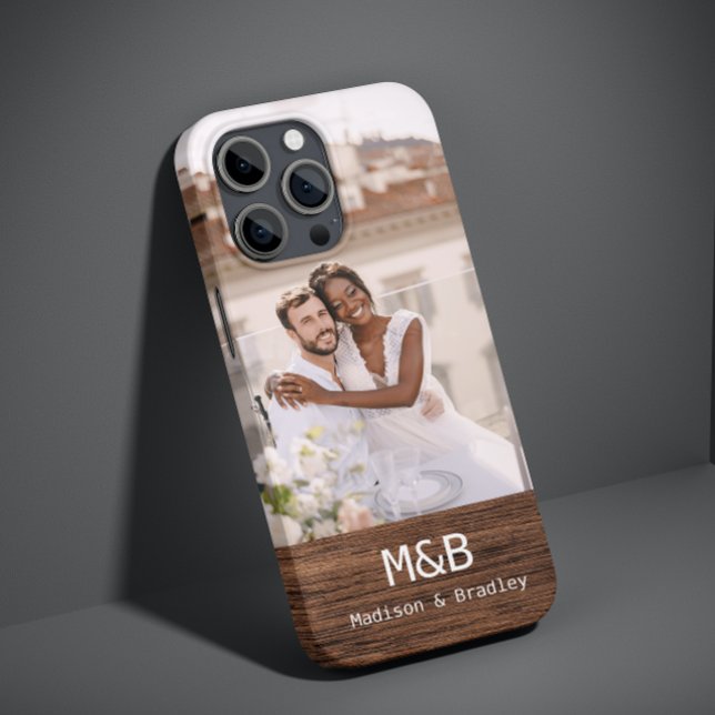 Monogram Photo Couple Wood Personalised Name Case-Mate iPhone Case (Creator Uploaded)