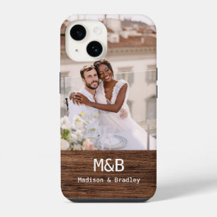 Monogram Photo Couple Wood Personalised Name iPhone 14 Case