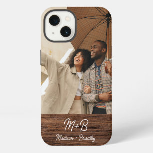 Monogram Photo Couple Wood Personalised Name iPhone 13 Case