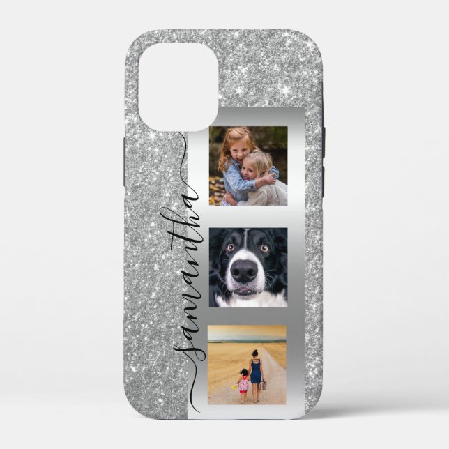 Monogram Photo Glitter Rose Gold Handwritten  Case-Mate iPhone Case (Back)