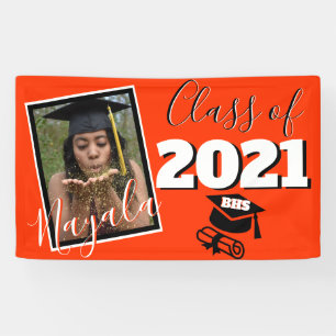 Monogram & Photo Graduation Custom Color Orange Banner
