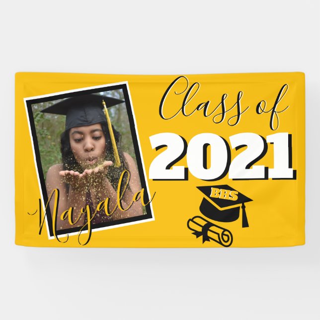 Monogram & Photo Graduation Custom Colour Gold Banner (Horizontal)