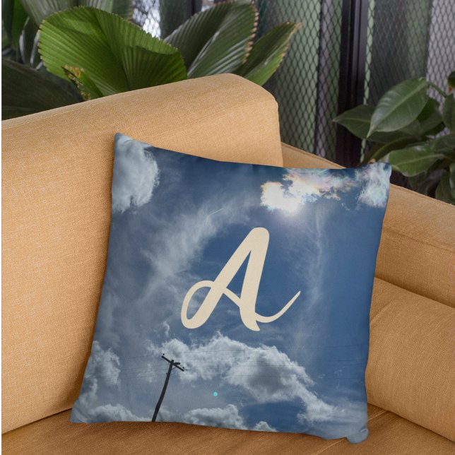 Monogram Photo Light blue cloudy Sky with Sundog Cushion (Creator Uploaded)