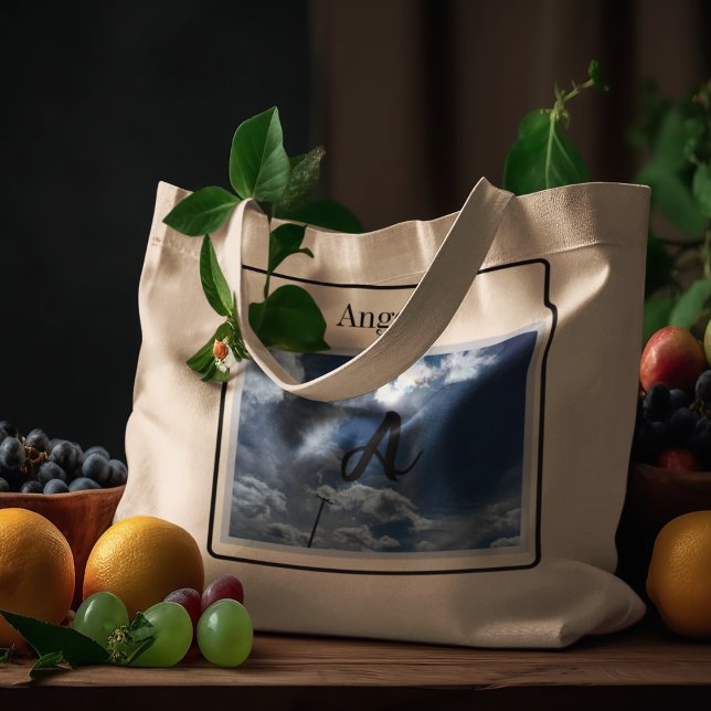 Monogram Photo Light blue cloudy Sky with Sundog  Large Tote Bag (Creator Uploaded)