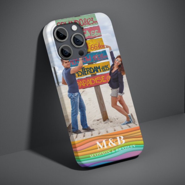 Monogram Photo Name Colourful Wave Trendy Modern Case-Mate iPhone Case (Creator Uploaded)