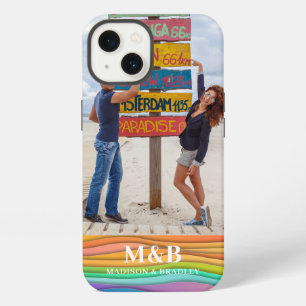 Monogram Photo Name Colourful Wave Trendy Modern iPhone 13 Case