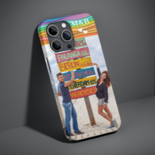 Monogram Photo Name Colourful Wave Trendy Modern iPhone 14 Case