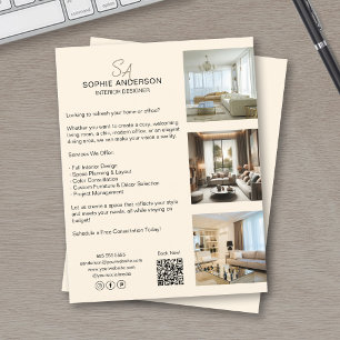 Monogram Photo QR Cream Professional Business Flyer