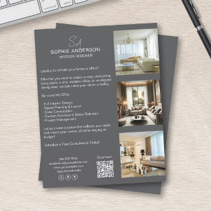 Monogram Photo QR Grey Professional Business Flyer