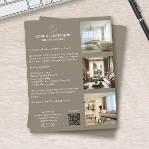 Monogram Photo QR Taupe Professional Business Flyer