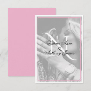 Monogram Photo Script Pink Wedding Thank You Card