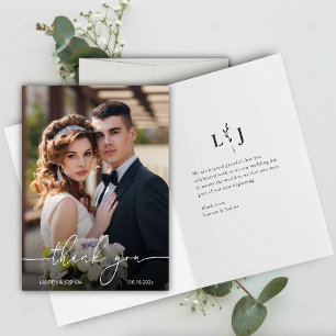 Monogram Photo Script Wedding Thank You Card