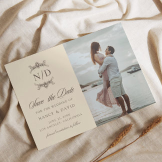Monogram Photo Wedding Beige Save The Date