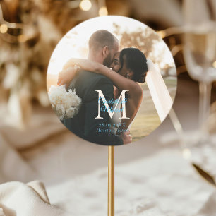 Monogram Photo Wedding  Classic Round Sticker