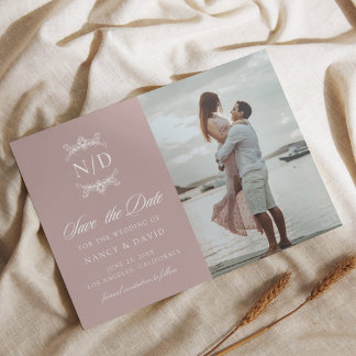 Monogram Photo Wedding Dusty Rose Save The Date