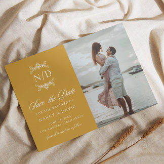 Monogram Photo Wedding Mustard Save The Date