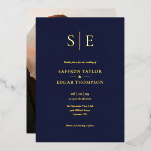 Monogram Photo Wedding Navy Blue And Gold