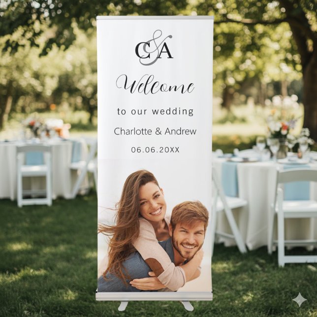Monogram photo welcome wedding retractable banner (Creator Uploaded)