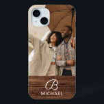 Monogram Photo Wood Grain Timber Personalised Name iPhone 15 Mini Case<br><div class="desc">Monogram Photo Wood Grain Timber Personalised Name iPhone 15 Plus Cases features your favourite photo with your personalised name and monogram on a wooden accent. Personalise by editing the text in the text boxes provided. Designed by ©Evco Studio www.zazzle.com/store/evcostudio</div>