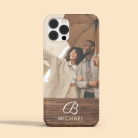 Monogram Photo Wood Grain Timber Personalised Name