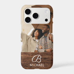Monogram Photo Wood Grain Timber Personalized Name