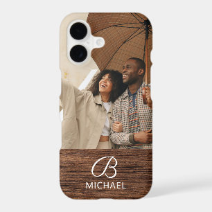 Monogram Photo Wood Grain Timber Personalized Name
