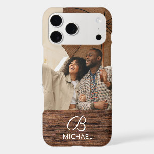 Monogram Photo Wood Grain Timber Personalized Name