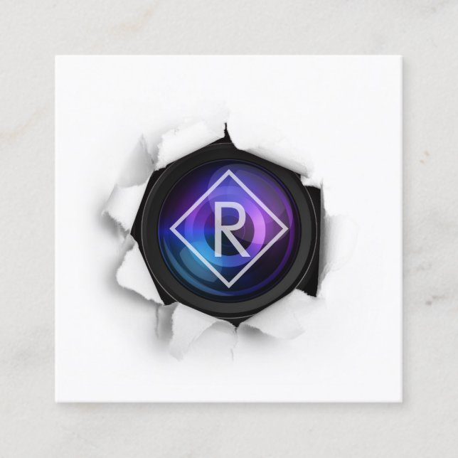 Monogram Photography Creative Camera Square Business Card (Front)