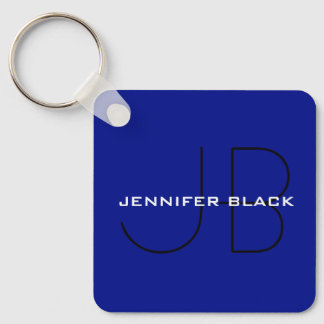 Monogram Phthalo Blue Minimalist Modern Name Key Ring