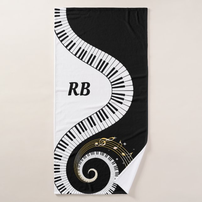 Monogram Piano Keys and Musical Notes Bath Towel Set (Bath Towel)