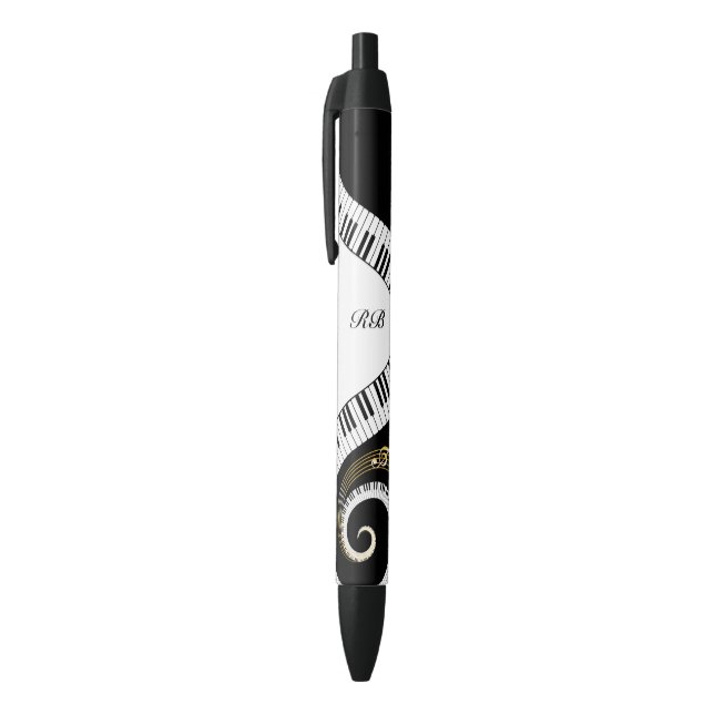 Monogram Piano Keys and Musical Notes Black Ink Pen (Top (Vertical))