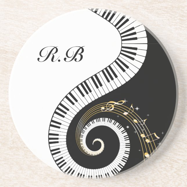 Monogram Piano Keys and  Musical Notes Coaster (Front)