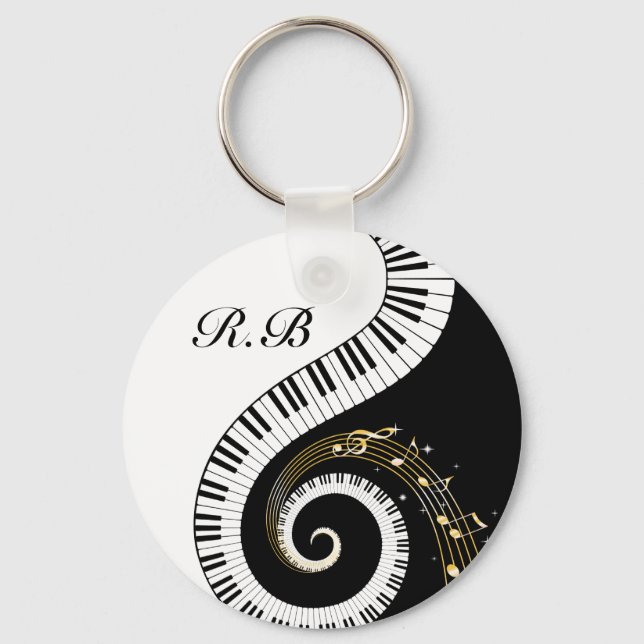 Monogram Piano Keys and  Musical Notes Key Ring (Front)