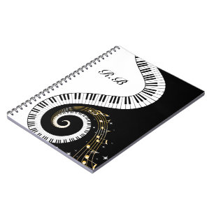 Monogram Piano Keys and Musical Notes Notebook