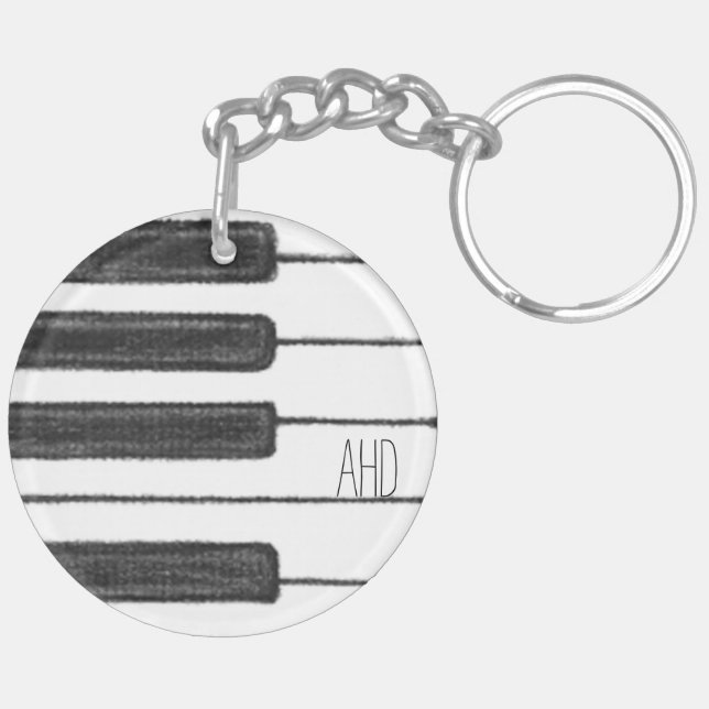 Monogram Piano Keys Black and White Keychain (Back Right)