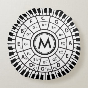 Monogram Piano Keys Circle of Fifths Round Cushion