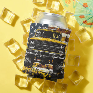 Monogram Pick Up Truck Flag Grunge Can Cooler