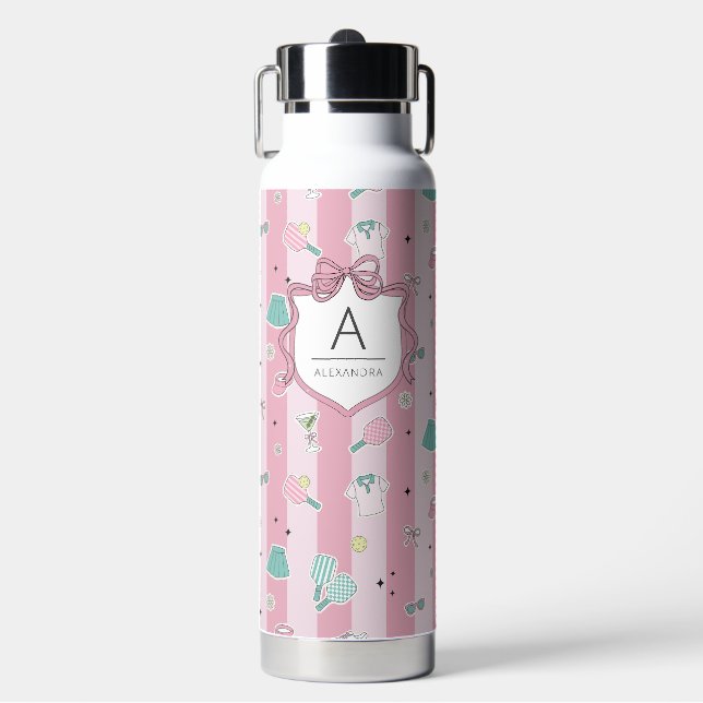 Monogram Pickleball Gift for Her Water Bottle (Front)